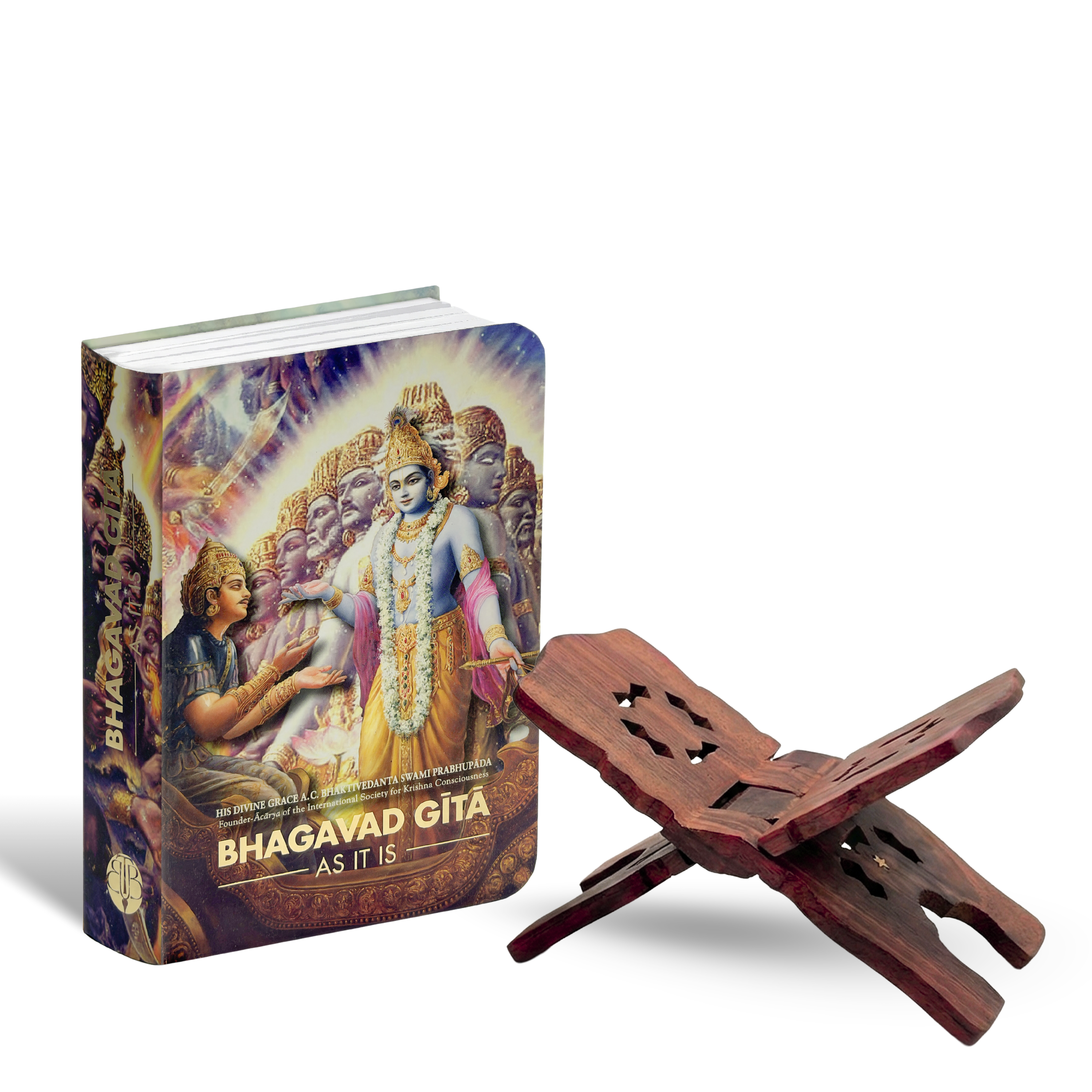 English  Pocket Bhagavad Gita with Wooden Book Stand – By Srila Prabhupada