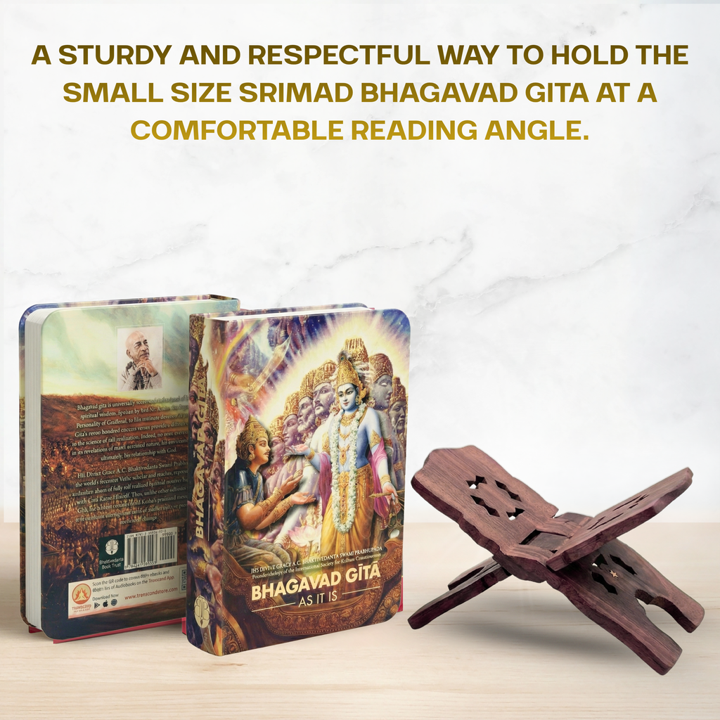 Telugu Pocket Bhagavad Gita with Wooden Book Stand – By Srila Prabhupada
