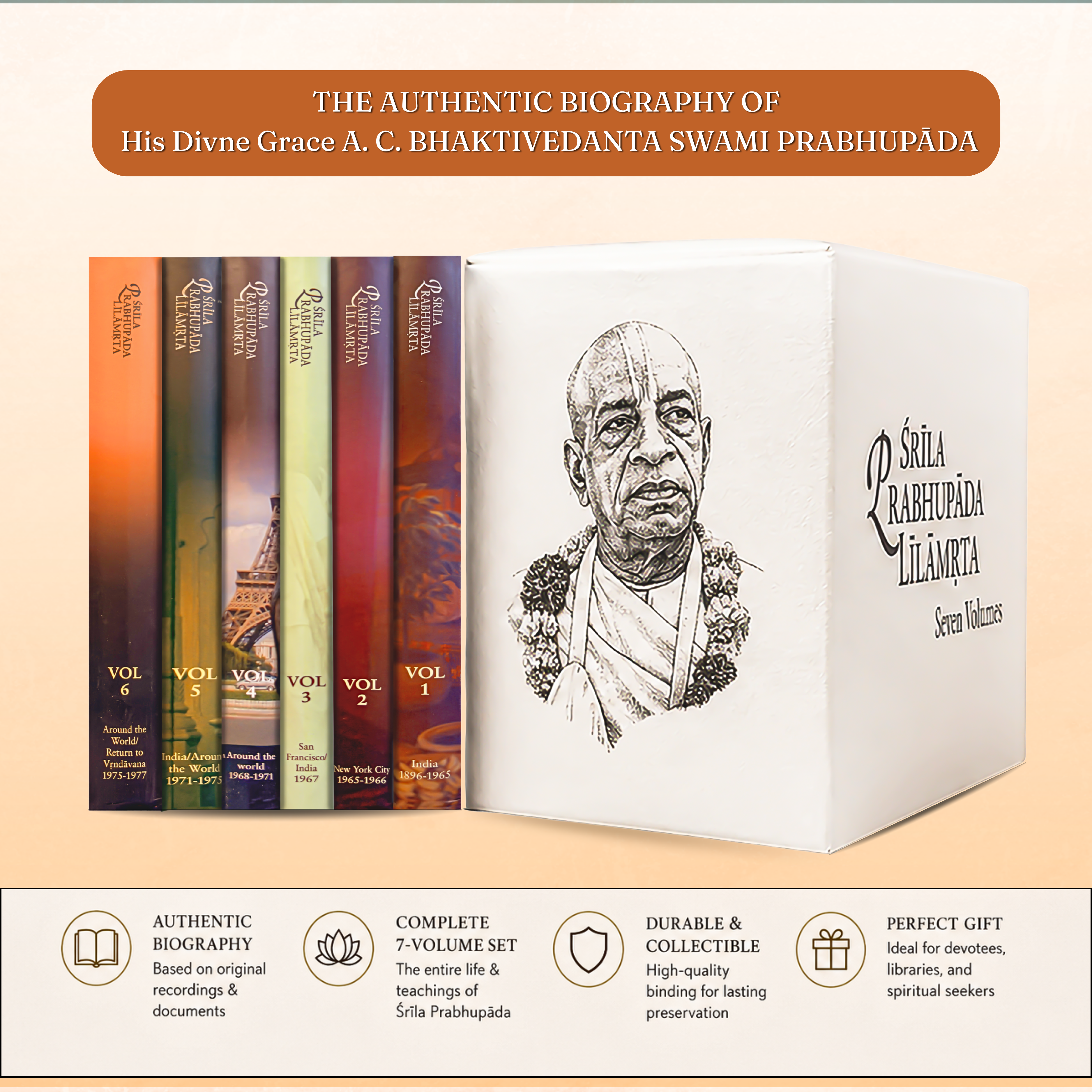 Srila Prabhupada Lilamrita (English) – Complete 7 Volume Set | Authorized Biography of His Divine Grace A.C. Bhaktivedanta Swami Prabhupada