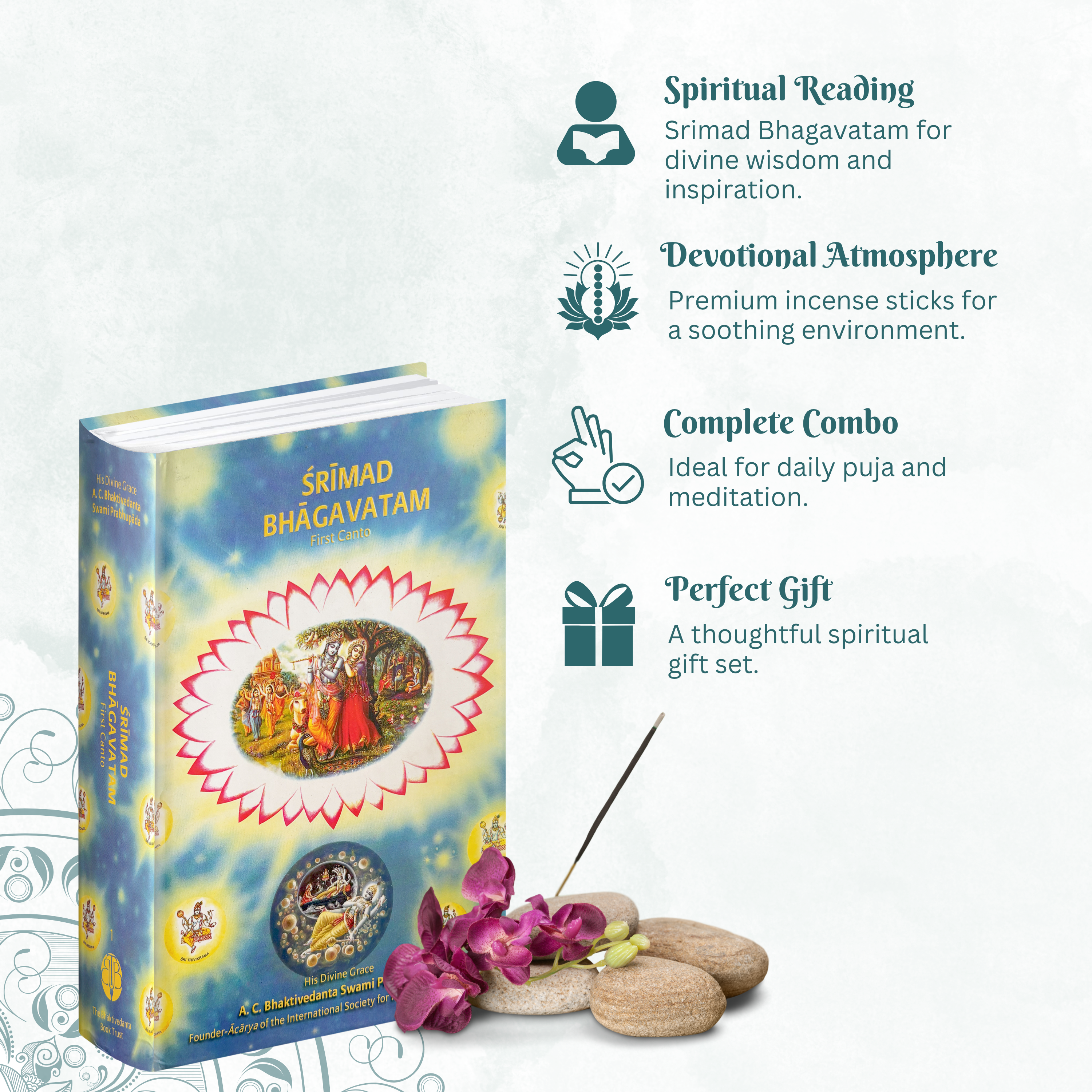 English Srimad Bhagavatam Canto 1 Combo Pack with Goloka Flora Agarabatti – Spiritual Reading & Divine Fragrance Set