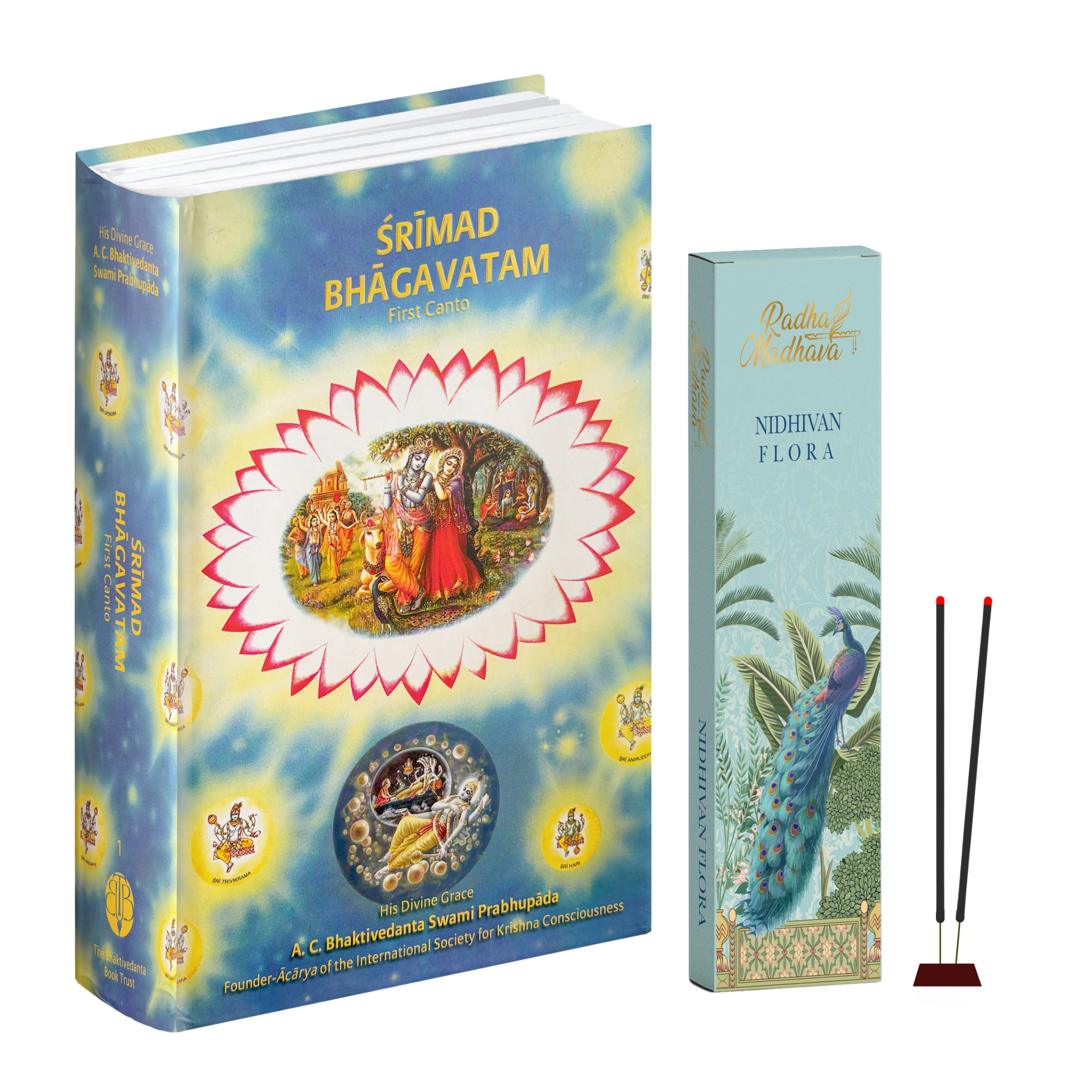 English Srimad Bhagavatam Canto 1 Combo Pack with Nidhivan Flora Premium Agarabatti – Spiritual Reading & Divine Fragrance Set