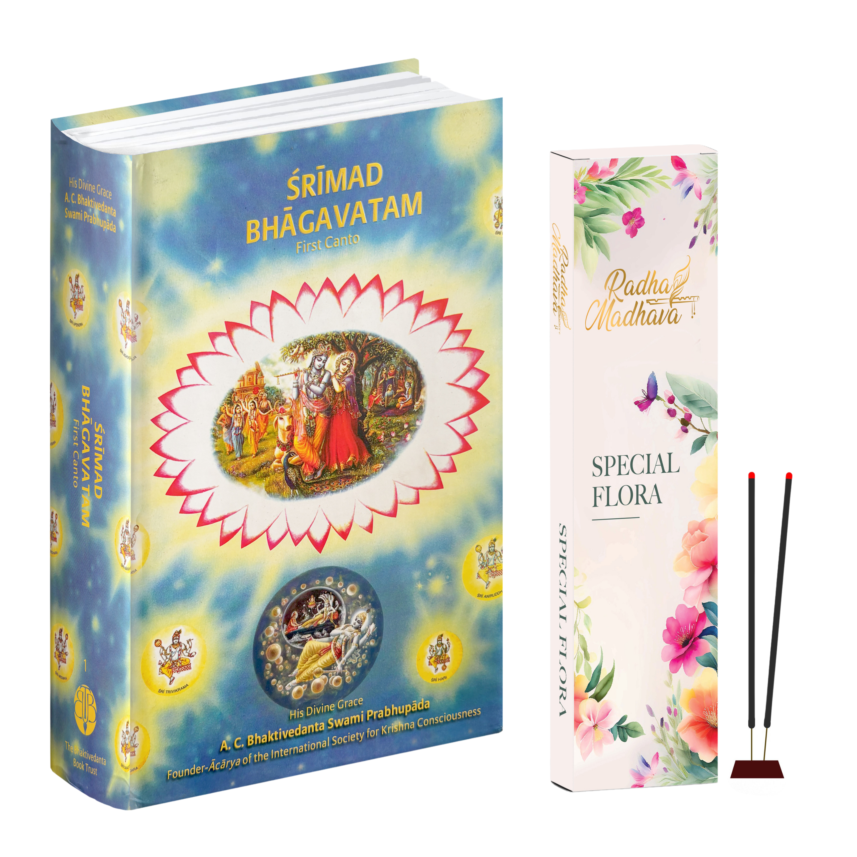 English Srimad Bhagavatam Canto 1 Combo Pack with Special Flora Agarabatti – Spiritual Reading & Divine Fragrance Set