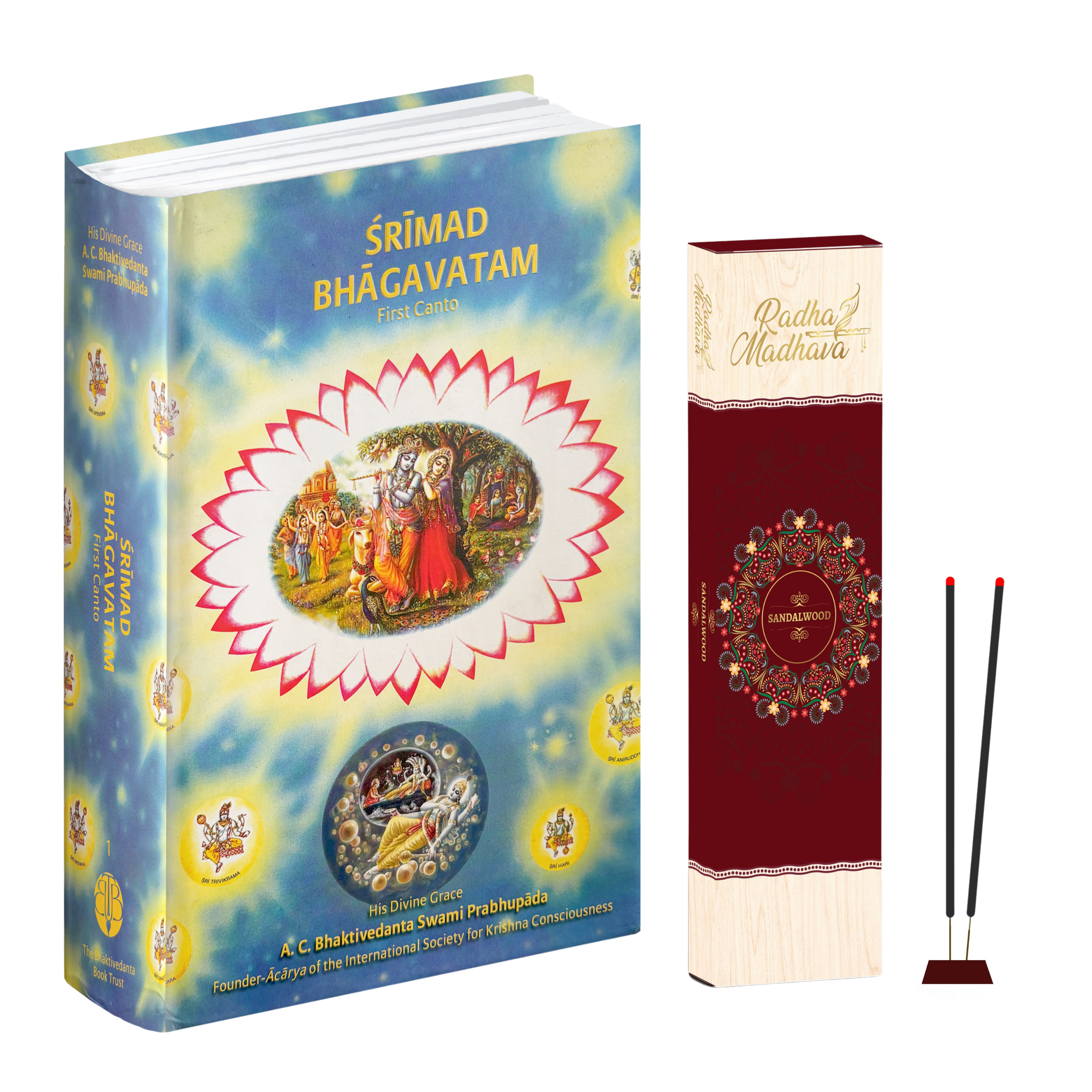 English Srimad Bhagavatam Canto 1 Combo Pack with Sandalwood Agarabatti – Spiritual Reading & Divine Fragrance Set