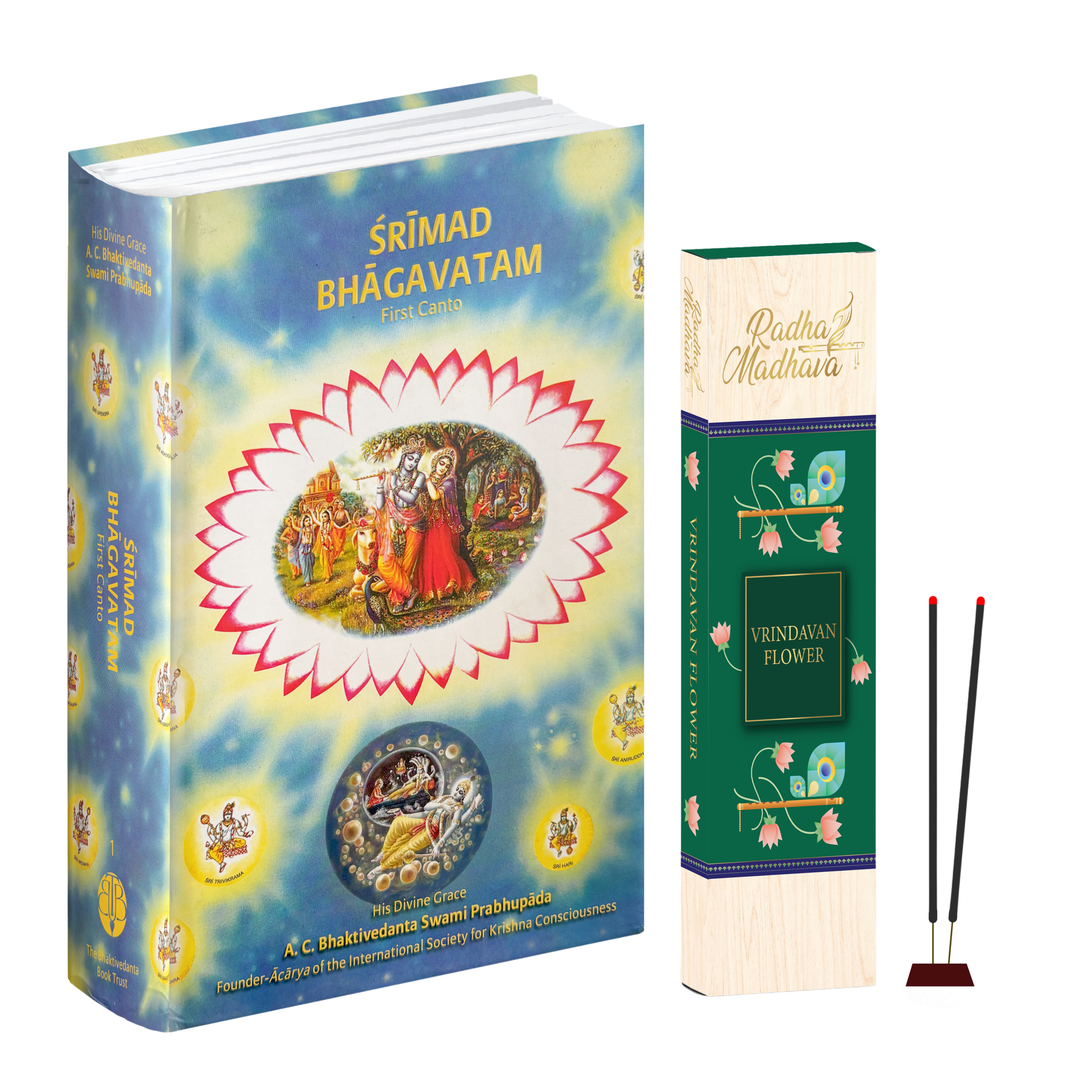 English Srimad Bhagavatam Canto 1 Combo Pack with Vrindavan Flower Agarabatti – Spiritual Reading & Divine Fragrance Set