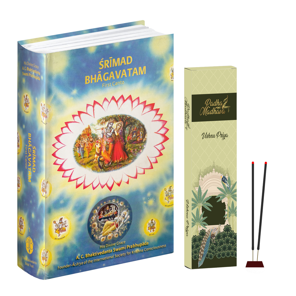 English Srimad Bhagavatam Canto 1 Combo Pack with Vishnu Priya Devotional Agarbatti 100 Gms – Spiritual Reading & Divine Fragrance Set