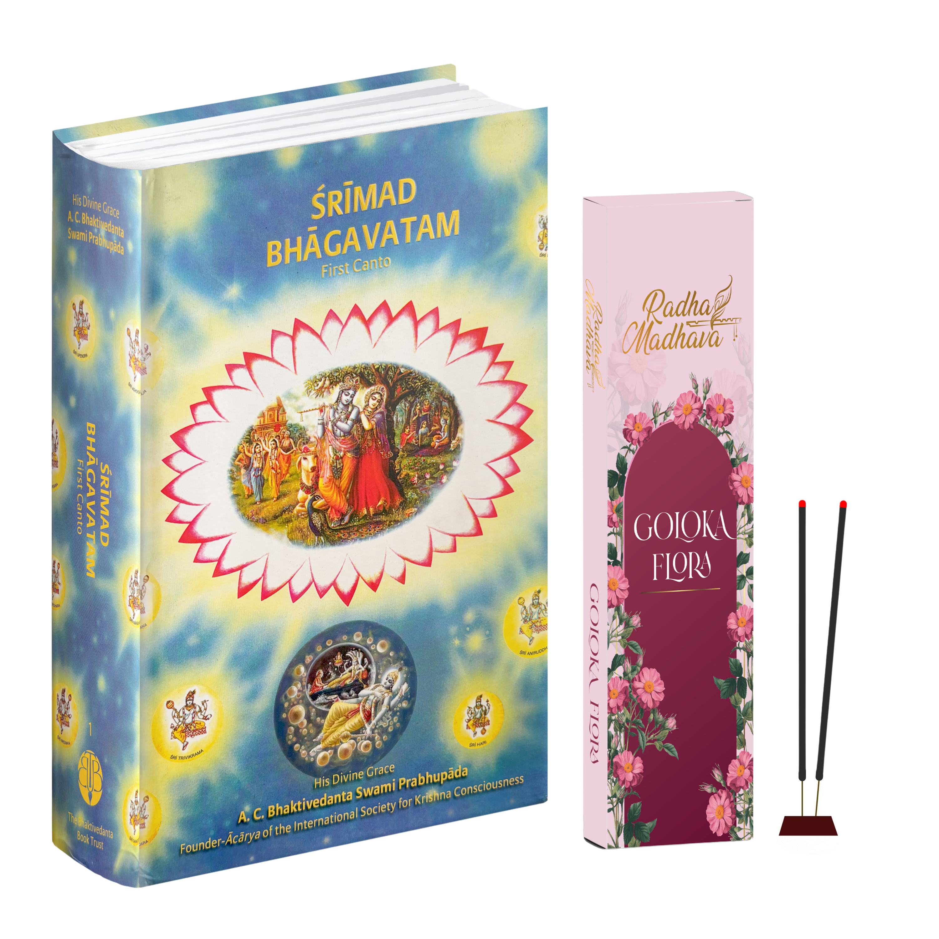 English Srimad Bhagavatam Canto 1 Combo Pack with Goloka Flora Agarabatti – Spiritual Reading & Divine Fragrance Set