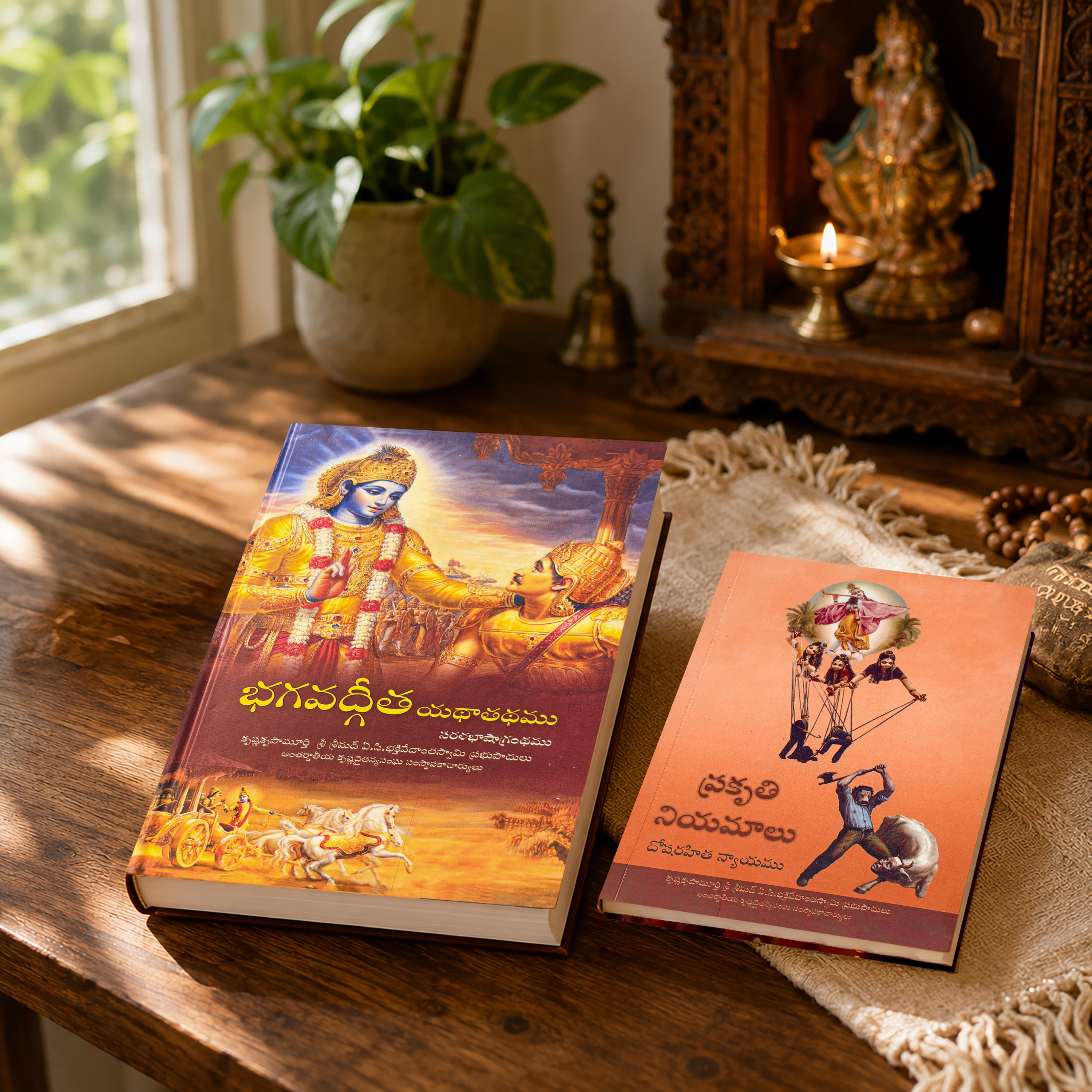 Telugu Bhagavad Gita & The Laws of Nature Spiritual Book Combo Set